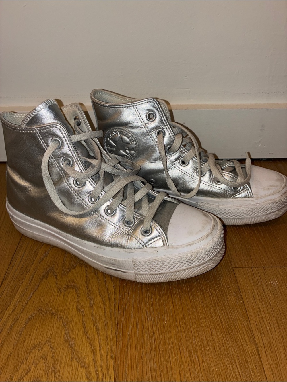 Converse Silver Metallic Chuck Taylor Platform High Tops Womens Size 7